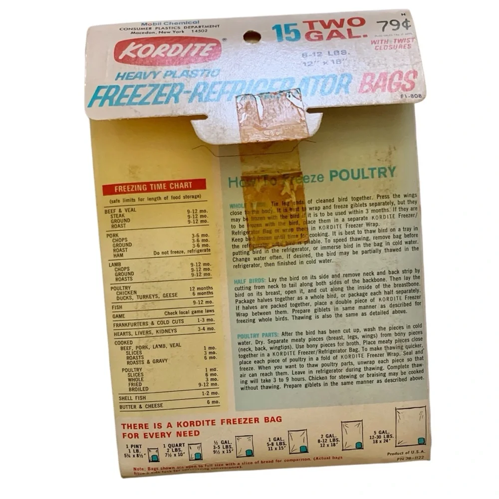 KORDITE Vintage Freezer Refrigerator Bags Bundle of 3 Two Gallon Bags